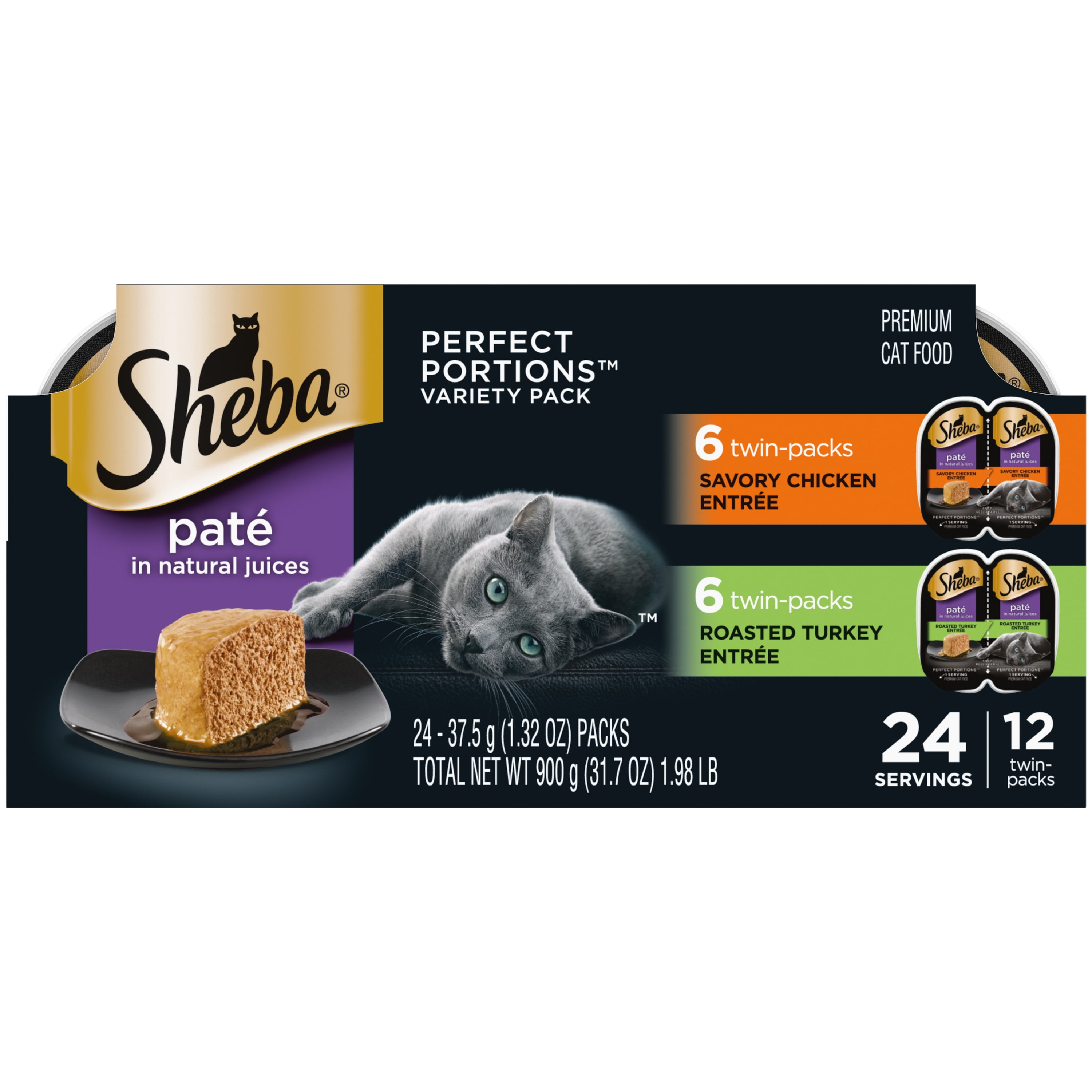 SHEBA Wet Cat Food Pate Variety Pack, Savory Chicken and Roasted Turkey