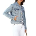 thumbnail image 2 of LYMAYTER Women Cowboy Outwear for S-XL Distressed Button-Down Jean Jacket Long Sleeve Ripped Short Denim Jacket, 2 of 8