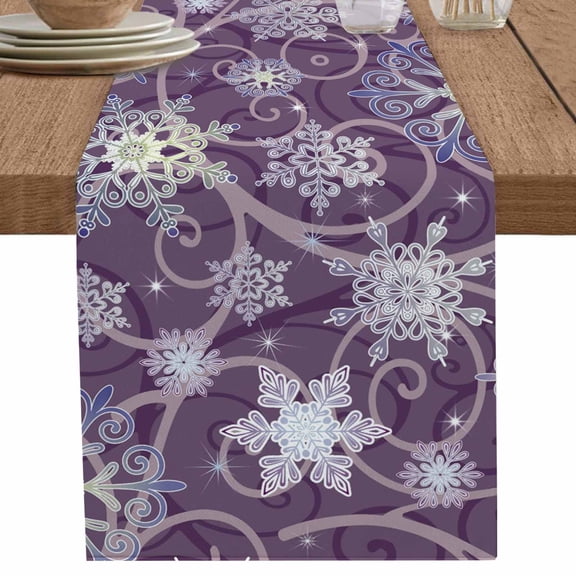 nqOlkjepod Purple Snowflake Christmas Table Runner 72 Inches Long Farmhouse Dress Scarves, Xmas Snowflake Winter Dining Tablerunner for Coffee Table/Kitchen Island/Party Décor, 13" x 72"