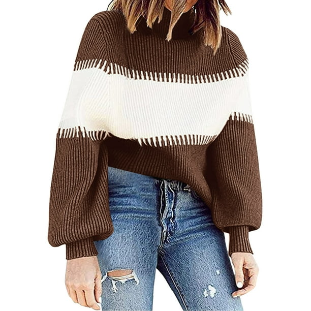 Gibobby Suéter de Cuello Alto para Mujer, Suéter de Manga Larga con Cuello Alto para Mujer(C,XG)
