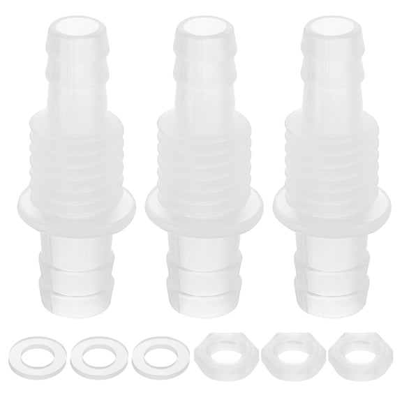 3Pack PlasticHose Barb Fitting, 5/16" x 3/8" Adapter Union with M14 Nut and Washer