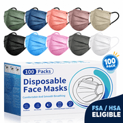 Disposable Face Mask For Adults - Travel Essentials, 100 Pack Individually Wrapped, 4 Ply Protection,Safety Masks Disposable