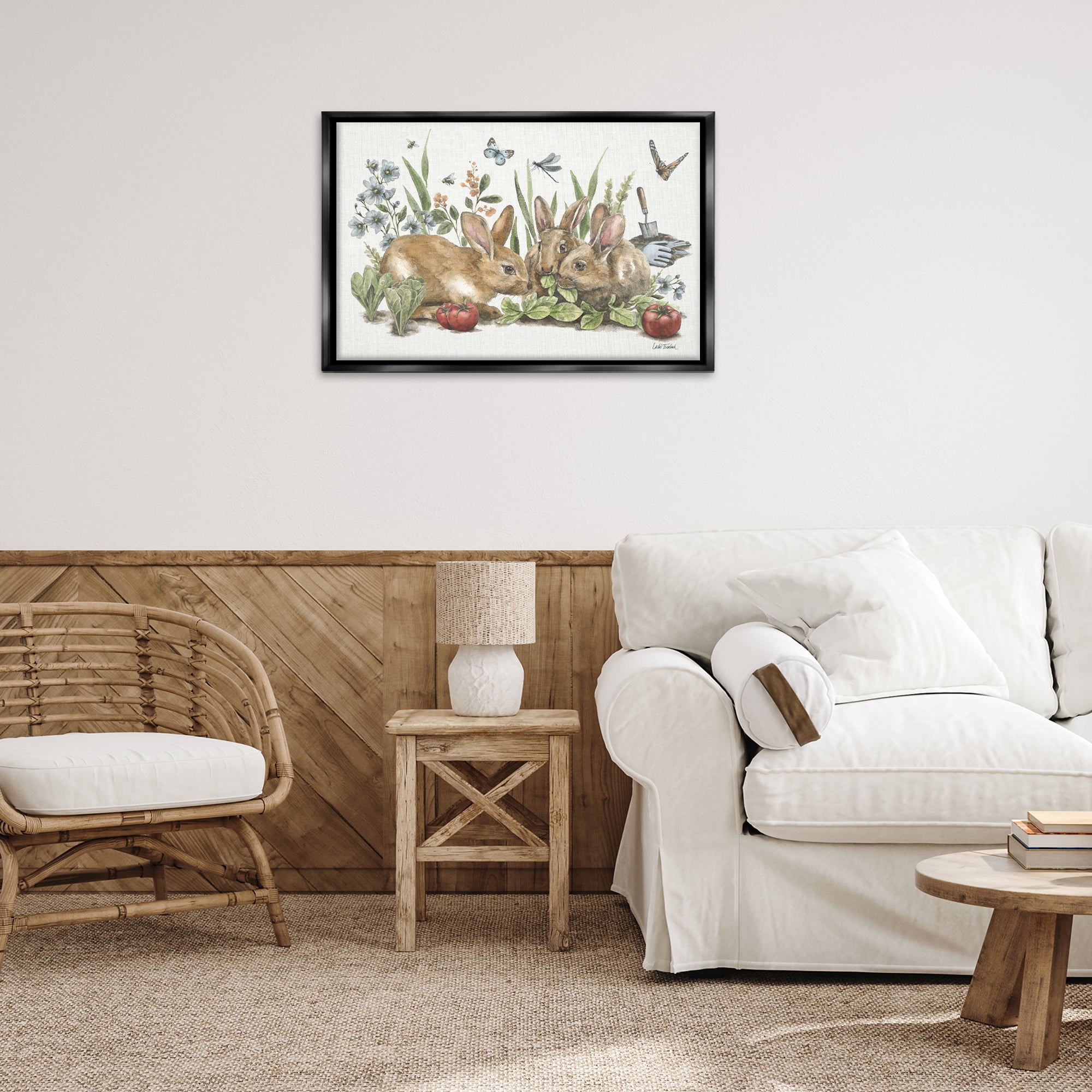 Stupell Industries Garden Patch Scene Botanical & Floral Painting Black Floater Framed Canvas Art Print Wall Art, 31 x 21