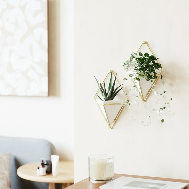 Umbra Trigg Geometric Hanging Planter Wall Decor (Small, Set of 2), White/Brass Umbra Trigg Geometric Hanging Planter Wall Decor (Small, Set of 2), White/Brass