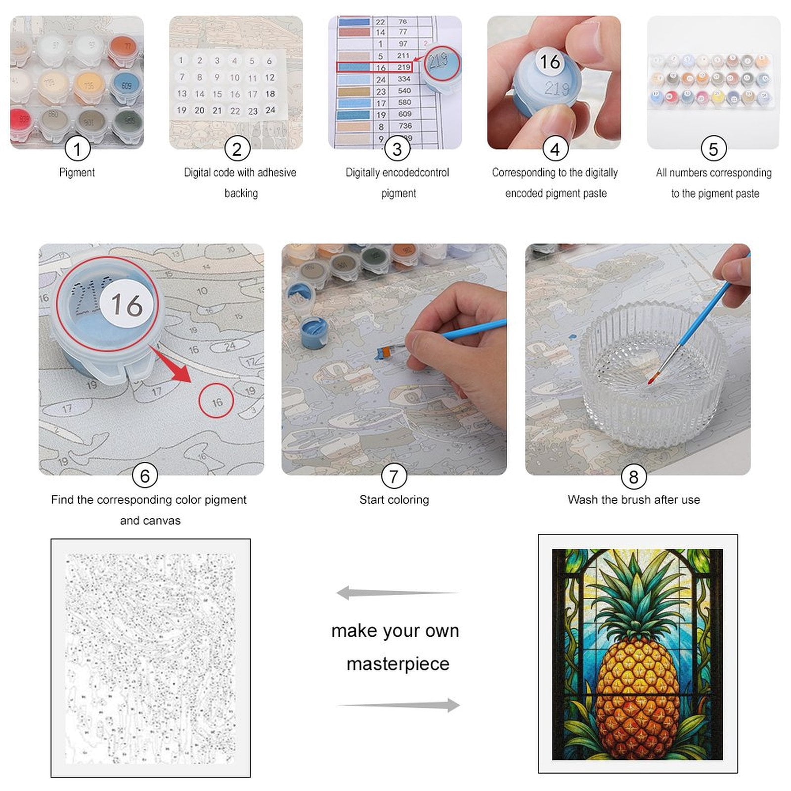 Paint By Numbers Kit for Adults Beginner - Stained Glass Pineapple Art DIY Canvas Painting Kits for Adults, Frameless Paint By Number for Adults for Home Wall Decor 16x20 Inch