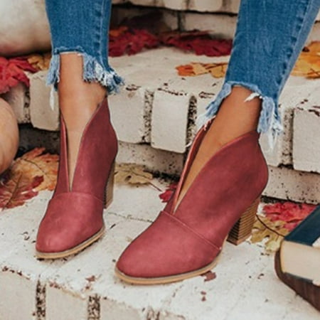 

NEGJ Ankle Women s Boots Booties Short Stacked Boots Fahsion Boots Leather Heel Women s Boots