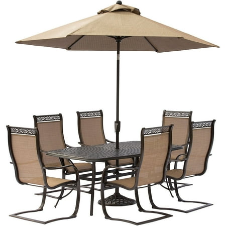 Hanover Manor 7 Piece Outdoor Dining Set With C Spring Chairs Umbrella And Stand