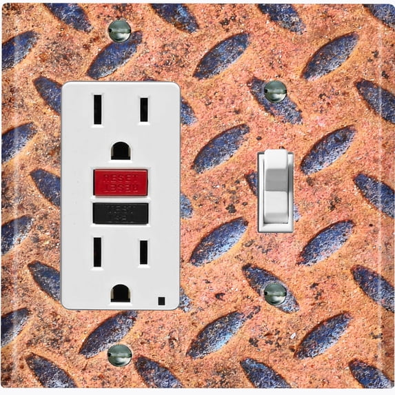 Metal Light Switch Plate Outlet Cover Image of Rusted Crosshatch MET005