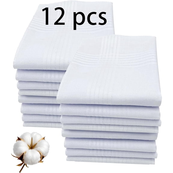 12pcs 16x16 Inch Handkerchiefs for men 100% Soft Cotton White Hankie handkerchief bulk father's day gifts
