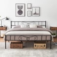thumbnail image 3 of Negra king-sized marco de cama con almacenamiento metal marco de cama con vintage pattern cabecero y footboard mattress foundation fácil montaje, 3 of 7