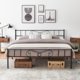 thumbnail image 3 of Negra king-sized marco de cama con almacenamiento metal marco de cama con vintage pattern cabecero y footboard mattress foundation fácil montaje, 3 of 7