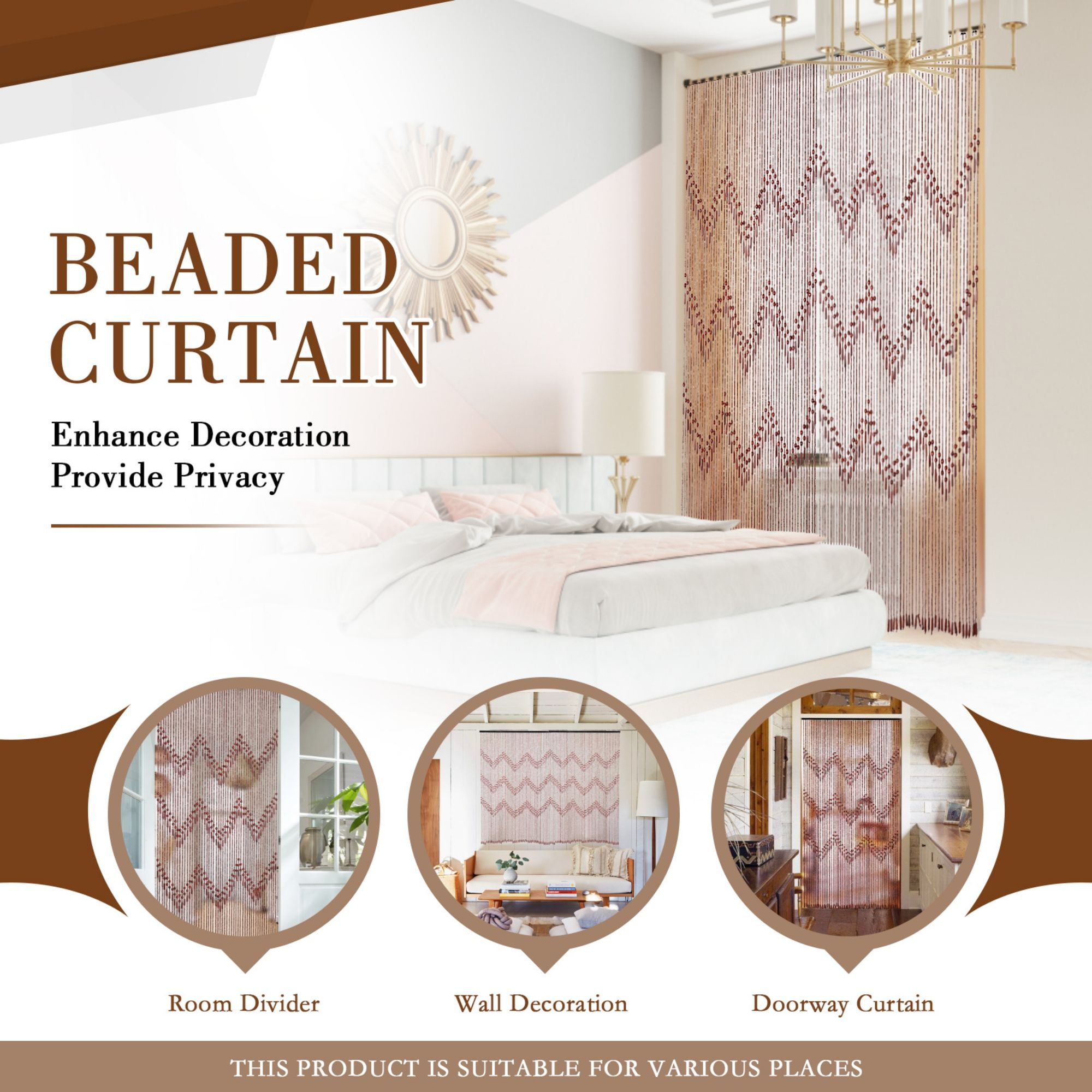 ANMINY Hanging Room Divider Hippie Curtain for Hallway Natural Bamboo Window Treatment Sheerness Curtains, 35.5" x 75"