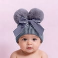 thumbnail image 2 of Double Bowknot Baby Hat, Winter Knitted Woolen Beanie for & Toddlers, Thick Warm Soft Yarn with Double Pompom, Ideal for Cold Weather, 2 of 6