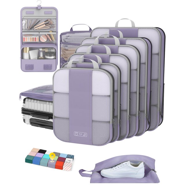 Cubos de embalaje de viaje OlarHike, set de compresión de 10 piezas, morado