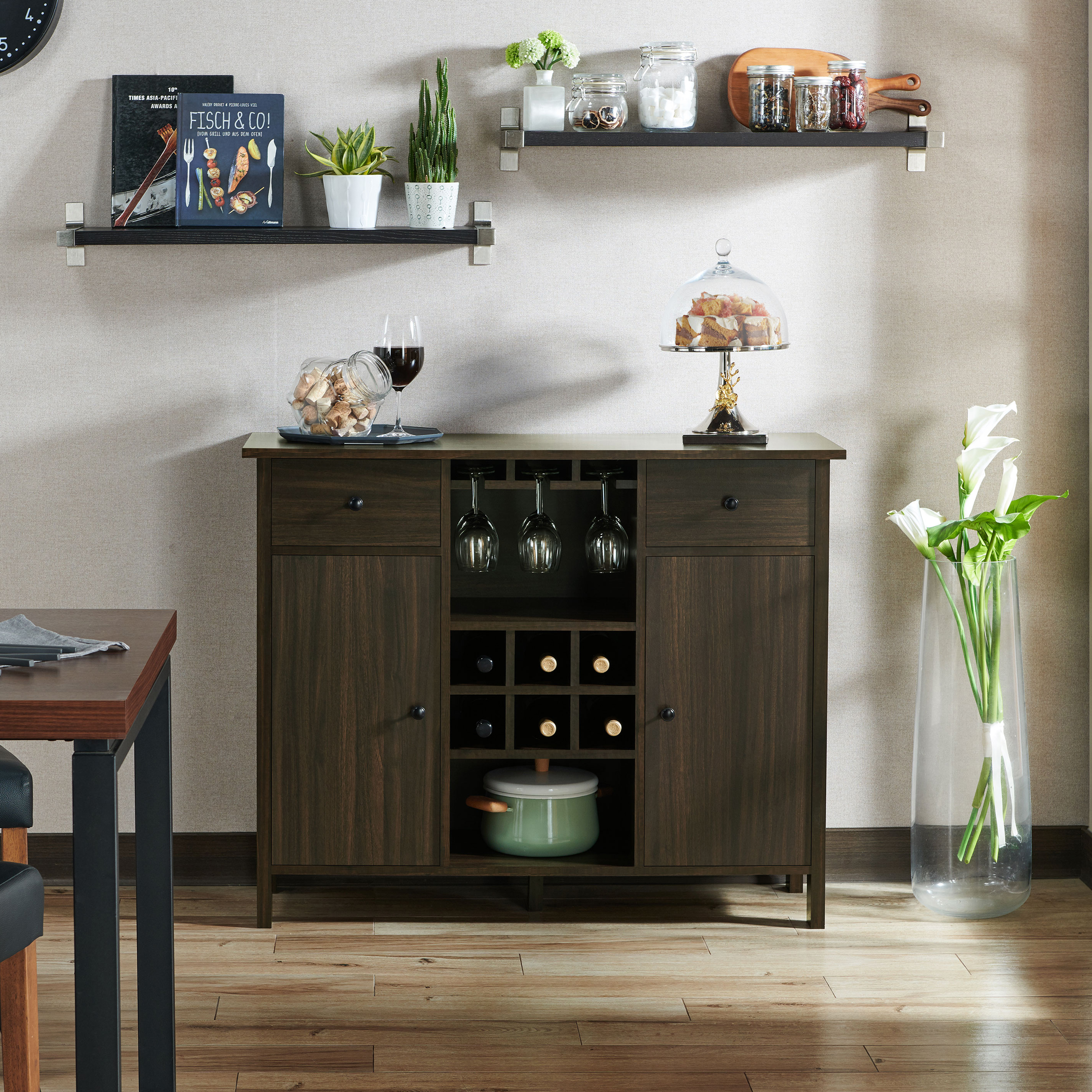 Furniture of America Levy Wood Wine Storage Buffet Table, Wenge