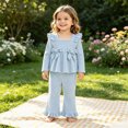 thumbnail image 2 of Toddler Baby Girl Outfits Solid Fall Clothes Ruffle Sleeve Bowknot Lace Tops Flared Pants Set 2PCS Set Kaprioy Toddler Girl Winter Clothes 18 24 Months 2T 3T 4T, 2 of 8