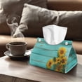 thumbnail image 4 of COEQINE Tissue Box Cover PU Leather Tissue Box Case Modern Rectangle Tissue Case Holder Table Dryer Sheet Dispenser for Home Decor Creative Decorative, Sunflower Blue Wood Grain, 4 of 7