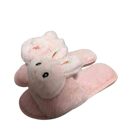 

Stamzod Women s Fluffy Furry Slippers Clearance Lady Autumn Winter Open Toe Home Warm Flock Shoes Cute Rabbit Soft Furry Floor Flats Slides Pink 41