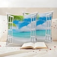 thumbnail image 3 of Summer Beach Outdoor Waterproof Pillow Covers, Turquoise Window Seascape Seaside Palm Tree Decorative Square Throw Pillowcase Sofa Cushion Sham for Patio/Couch/Chair, 20"x20" 2 Pack, 3 of 8
