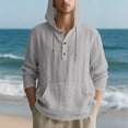 thumbnail image 6 of Men's Hooded Pullover Half Button Drawstring Long Sleeve Linen Henley Shirts Lightweight Casual Beach Blouse With Pocket (S, Dark Gray), 6 of 8