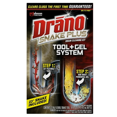 Drano Snake Plus, Manual Drain Unclogging Tool & Concentrated Clog Removing Gel, 16 oz