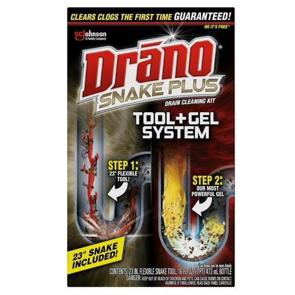 Drano Snake Plus, Manual Drain Unclogging Tool & Concentrated Clog Removing Gel, 16 oz