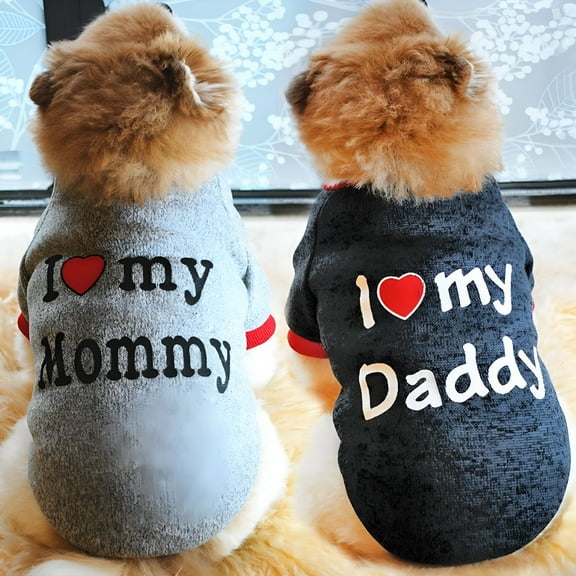 TELOLY Pet Clothes, Winter Dog Sweater I Love My Mom/Dad Dog Sweatshirt Outfit Warm Dog Costume for Puppy Small Dogs