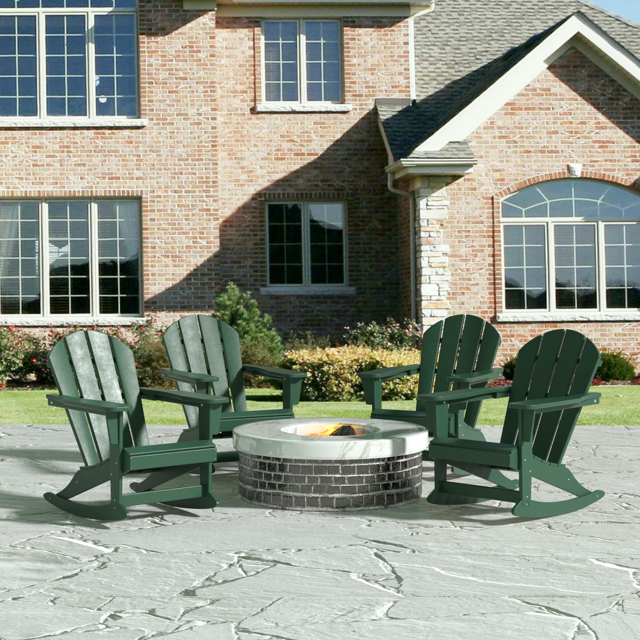 GARDEN Outdoor Adirondack Rocking Chairs for Patio (Set of 4), Dark Green
