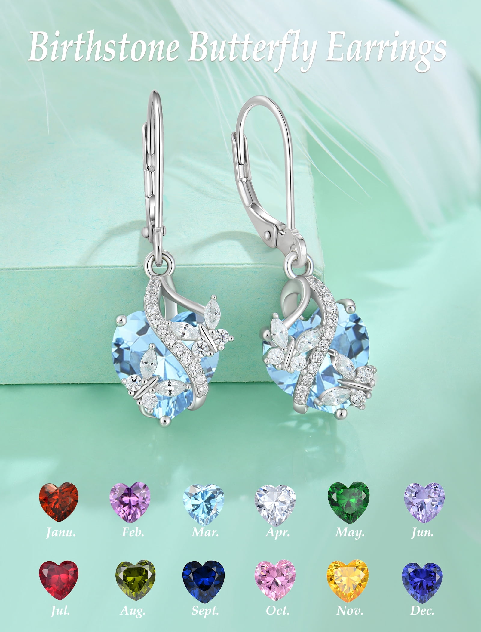 VESITIM 925 Sterling Silver Butterfly Dangle Earrings for Women March Birthstone Aquamarine Butterfly Earrings Jewelry Gift