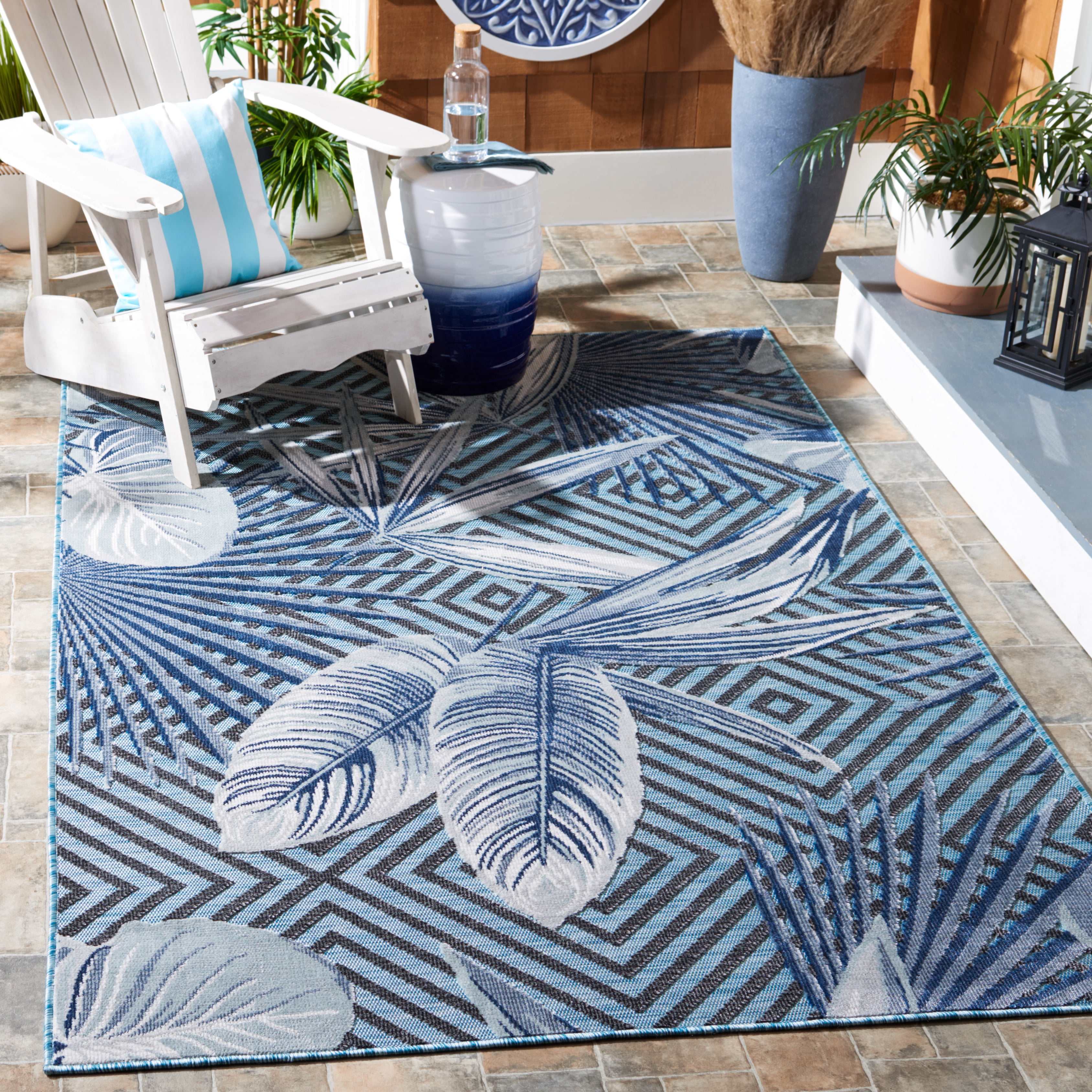 SAFAVIEH Cabana Salima Indoor/Outdoor Area Rug, Aqua/Navy, 5' x 8'