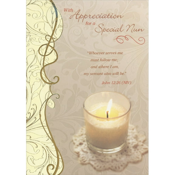 Designer Greetings Small Candle on Doily Clergy Appreciation Day Card for Nun