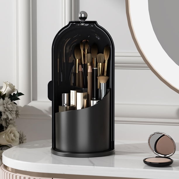 Soporte para brochas de maquillaje YOOLENS 360 giratorio con tapa transparente