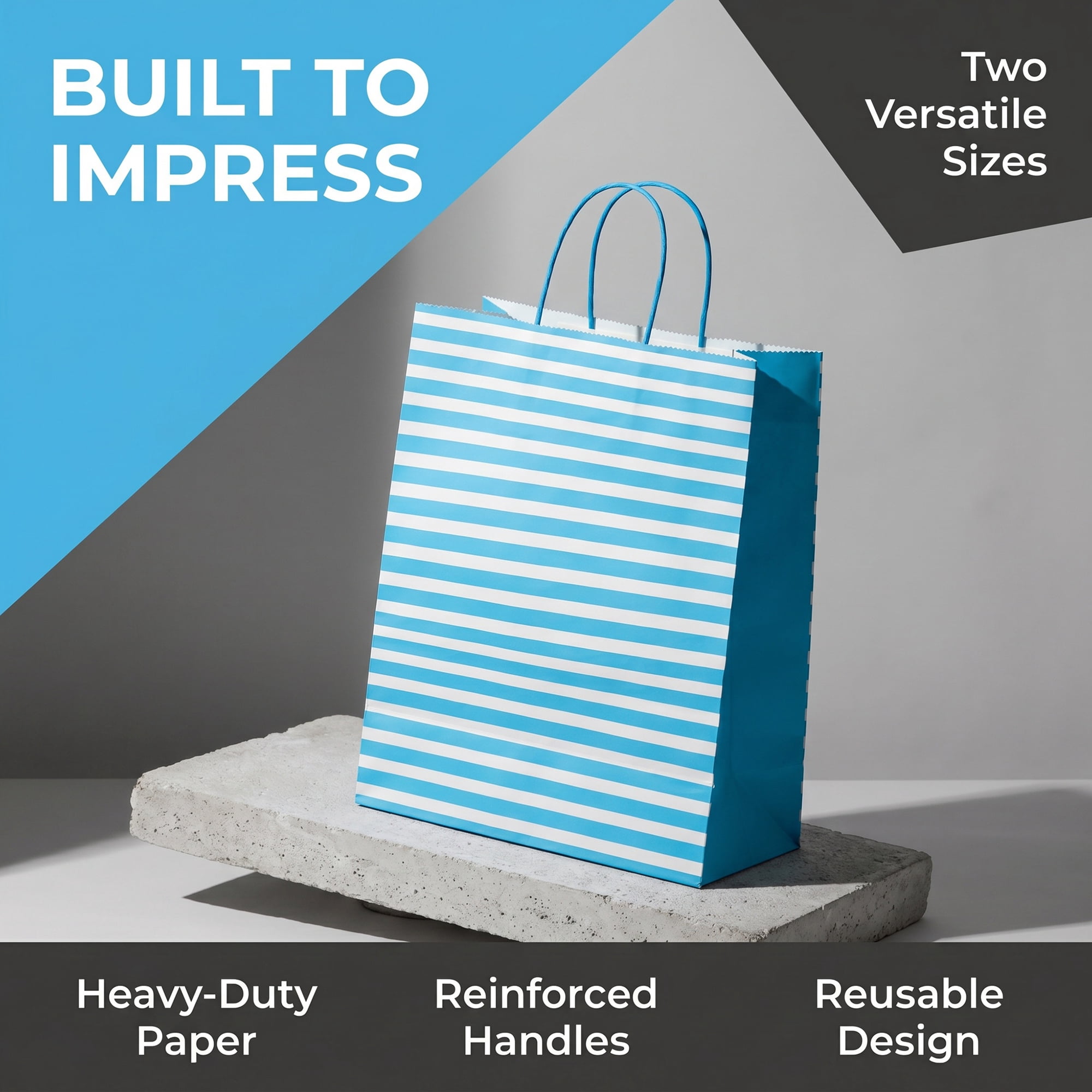 Unique Bargains Horizontal-stripe Gift Bag for All Occasions and Celebrations Blue 5.2" x 3.2" x 8.4"