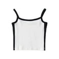 thumbnail image 3 of Women Patchwork Crop Cami Sleeveless Ribbed Knit Tank Spaghetti Strap Backless Form Fitting Cropped Tops Vest, 3 of 5