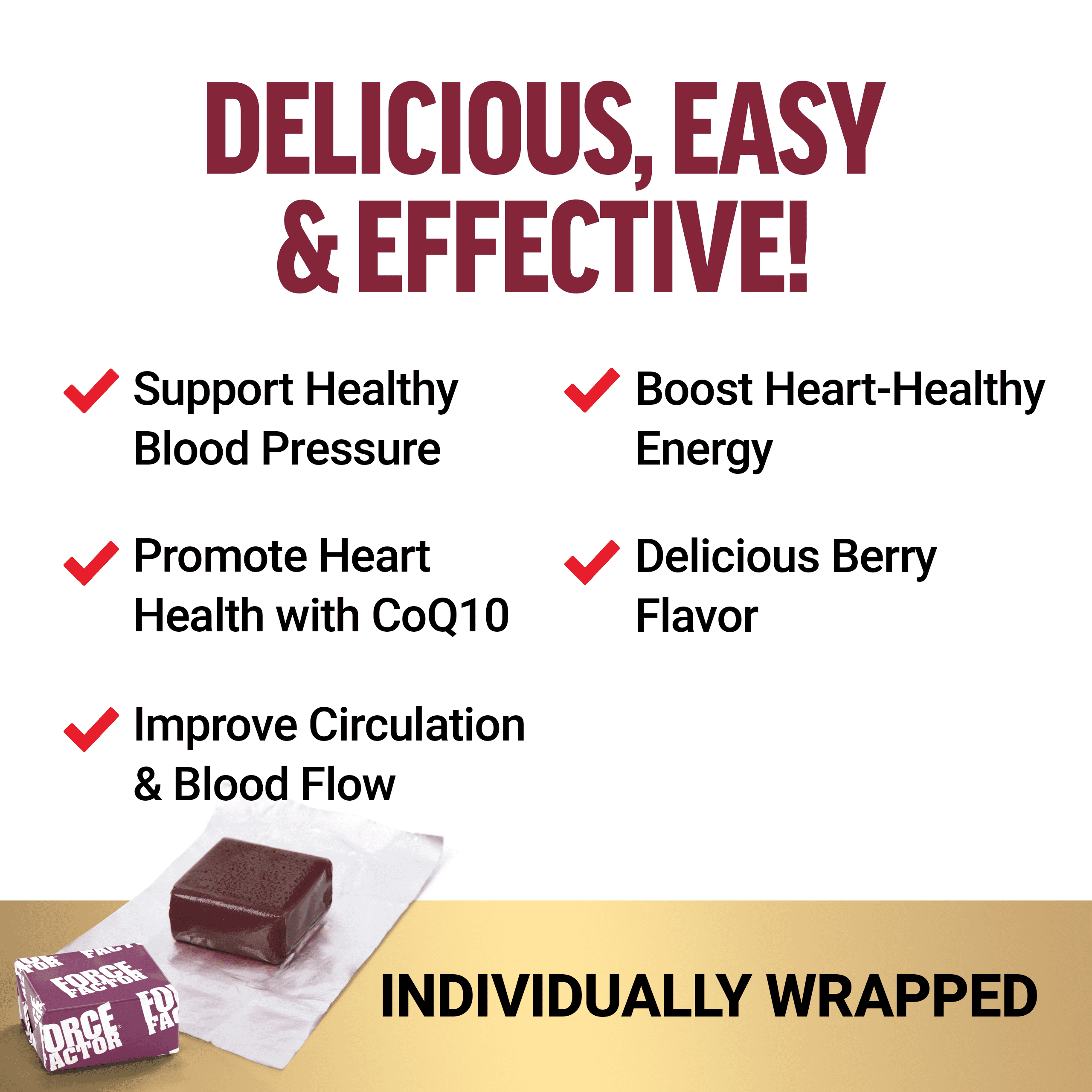 Force Factor Total Beets Ultimate Heart Health, Blood Pressure Support with CoQ10 & Beet Root for Nitric Oxide & Energy, Berry, 60 Soft Chews