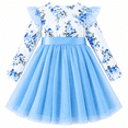 thumbnail image 2 of Lanbubble Toddler Girls Long Sleeve Dress Floral Tulle Dress with Ruffle Shoulders, 3-16 Years, 2 of 8