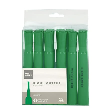 UPC: 0735854886721 | Office Depot Chisel-Tip Highlighter  100% Recycled Plastic  Green  Pack Of 12  OD88672