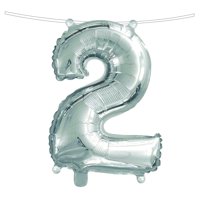 16" Silver Number 2 Balloon with Ribbon, 1 count
