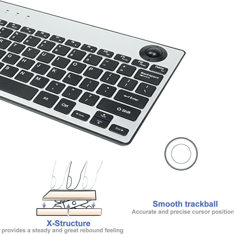 JOMAA 78 Keys Dual Mode Bluetooth Wireless Trackball Keyboard for Windows Mac iOS Android Computer Tablet Desktop