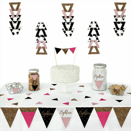 Chic 18th  Birthday  Pink Black and Gold Triangle Party  