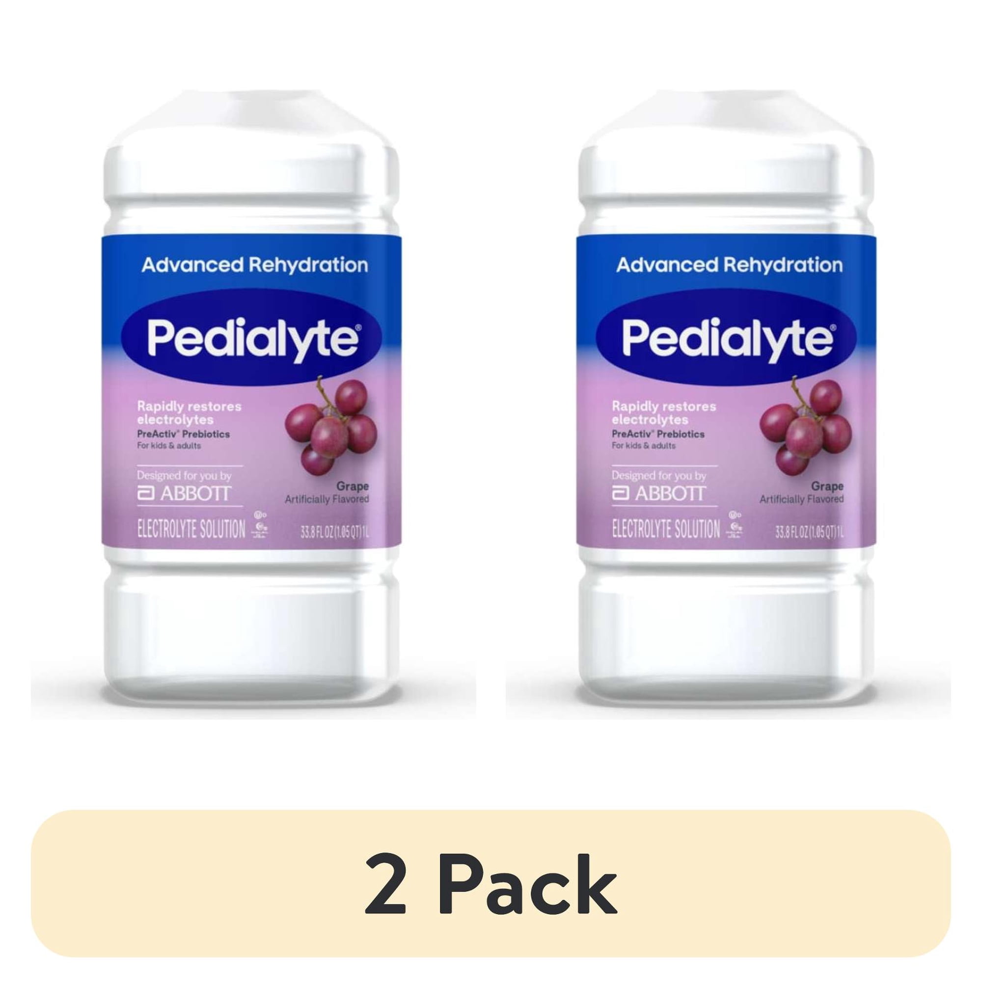 (2 pack) Pedialyte Advanced Rehydration Electrolyte Drink, Grape, 1 Liter