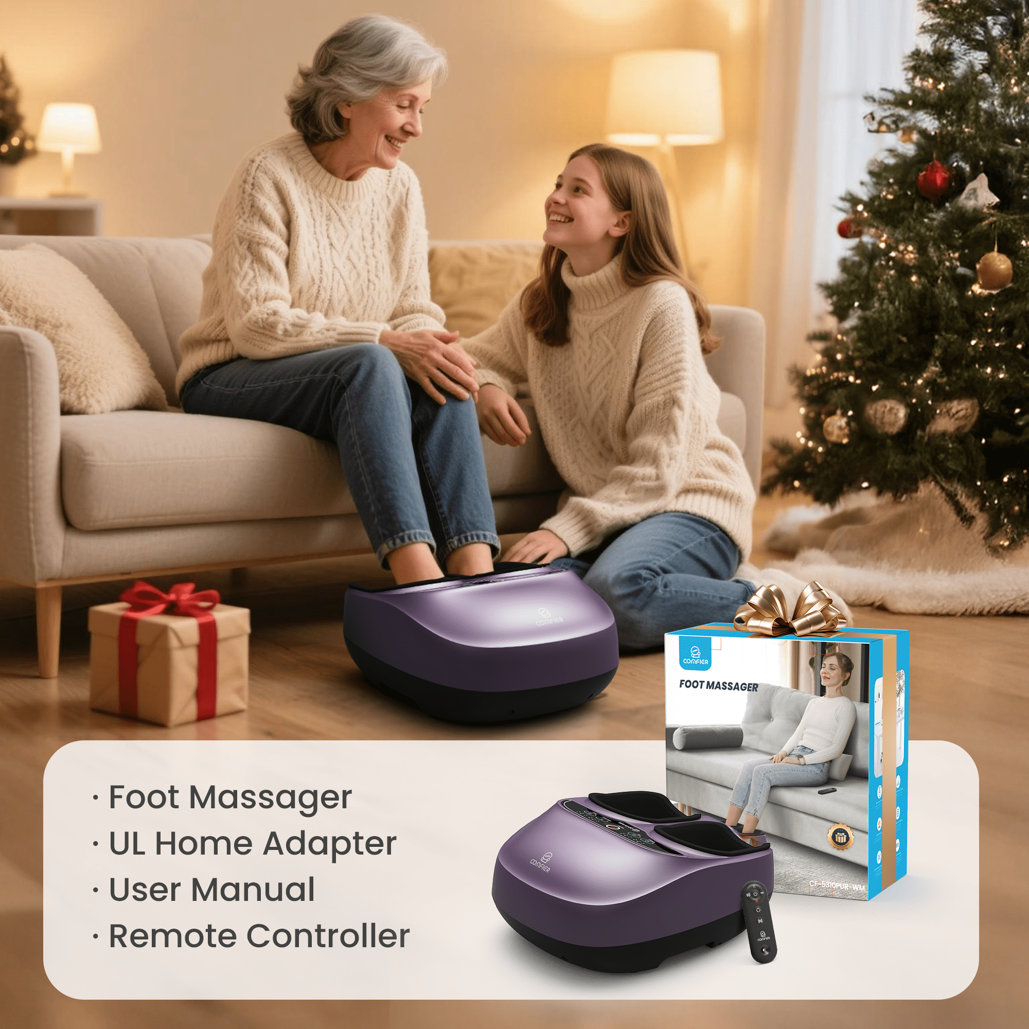 Shiatsu Foot Massager with Heat, Comfier Foot Massage Machine for Blood Circulation Neuropathy, Gifts for Mom Dad , Purple
