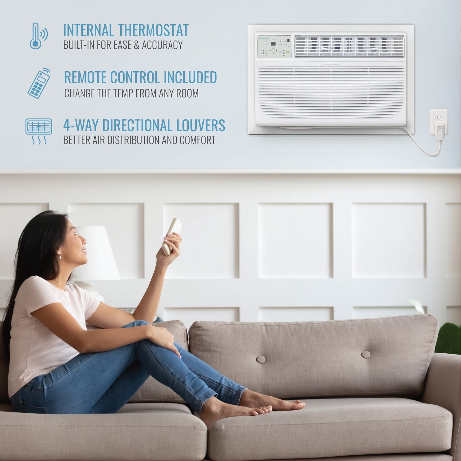Keystone 12,000 BTU 230V Through-the-Wall Air Conditioner with Follow Me LCD Remote Control, KSTAT12-2E
