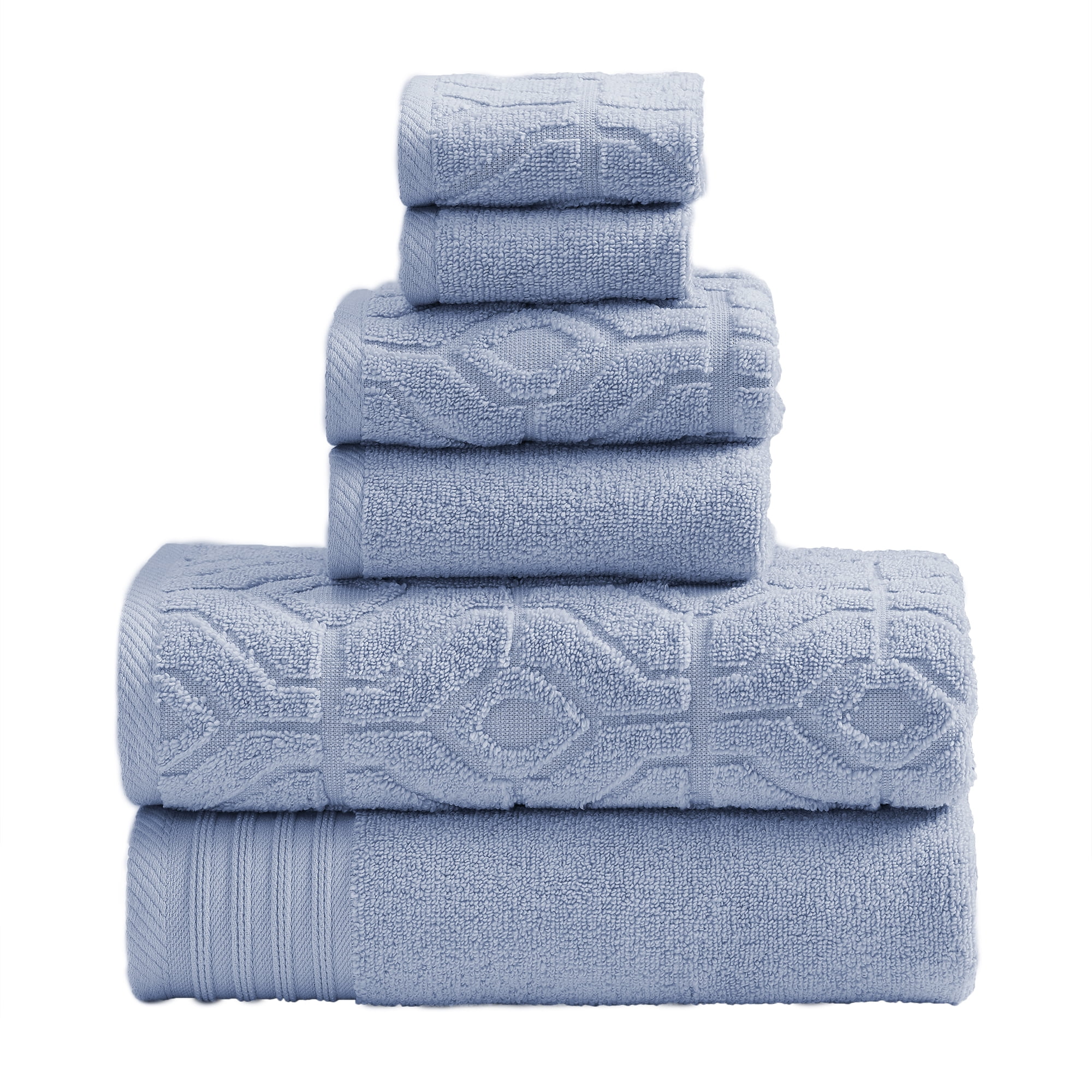 Modern Threads Diamond Gate 6-Piece Adult Cotton Bath Towel Set, Denim Blue