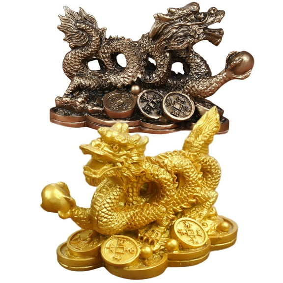 IFANLANDOR Dragon Figurine in Antique Bronze 3.15X1.97X1.57in for Home Decor 2Pcs