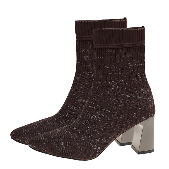 Women's Winter Boots Women's Winter Boots Casual, Solid Color, Stretch Knit Socks Boots with Thick Heel and High Heel High Heel Boots