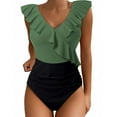 thumbnail image 2 of One Piece Swimsuit Women Tummy Control Ruched V Neck Ruffled Bathing Suits Swimwear, 2 of 6
