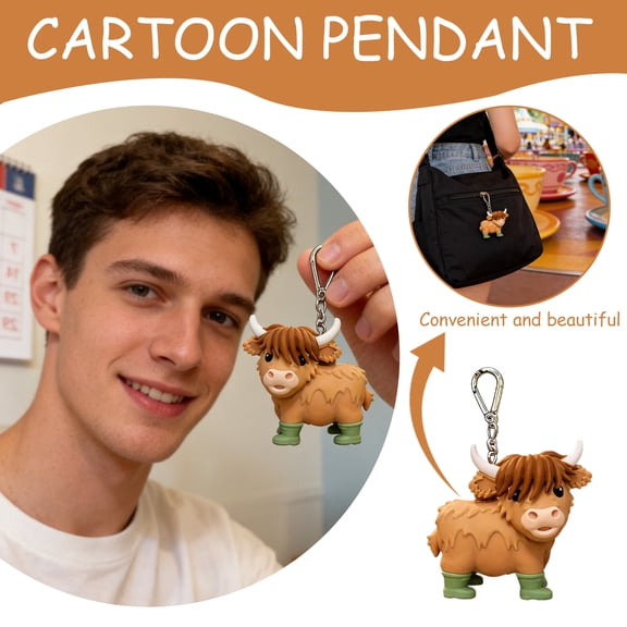 Adorable Highland Cow Keychain Bag Charm for Backpack Purse Car Keys - Cute Desktop Home Office Decoration Gift Idea for Women Girls (1PC)