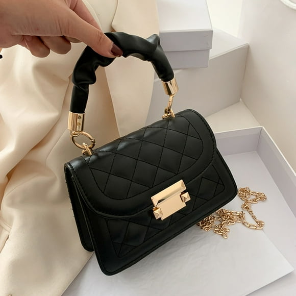 Women's Quilted Wallet Clutch, Staron 2026 Premium Leather Crossbody Bag, Small Shoulder Bag with Chain Strap Secure Locking Clasp, Black