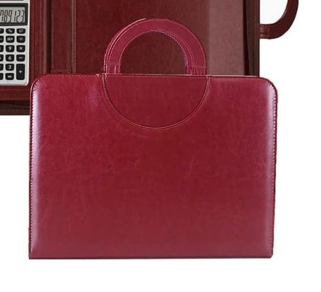 RKXQT A4 Portfolio Folder with Handles Women Business Briefcase Pu Leather Document Case Notebook Organizer Binder File Bags (Color : Red) (Red)